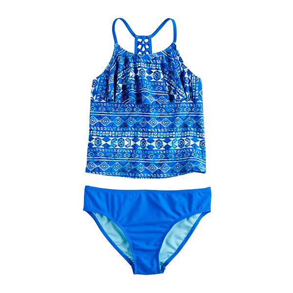 Girls 7-16 & Plus Size SO® Deep Blue Braided Back Strap Tankini Two ...