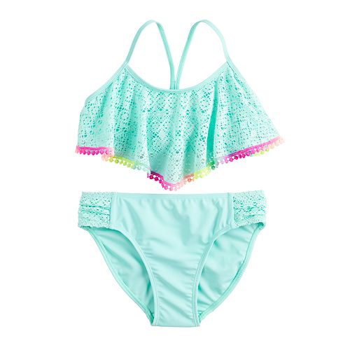 Girls 7-16 SO® Allover Turquoise Lace-Up Back Bikini and Bottoms ...