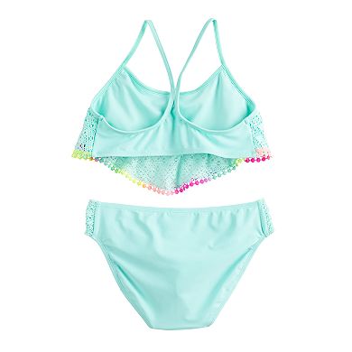 Girls 7-16 SO® Allover Turquoise Lace-Up Back Bikini and Bottoms Swimsuit Set