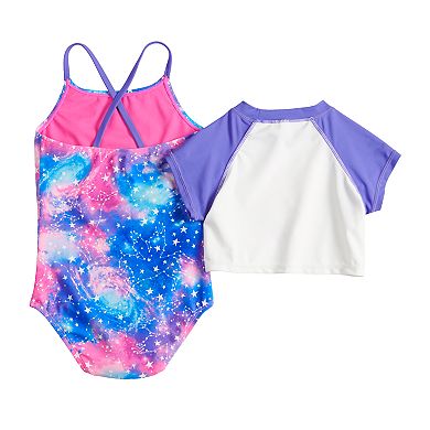 Girls 4-6x SO® Constellation One-Piece Swimsuit & "Believe In Magic" Unicorn Rash Guard Set