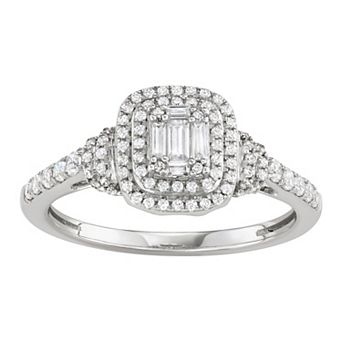 Simply Vera Vera Wang 14k White Gold 1/2 Carat T.W. Diamond Baguette Halo Engagement Ring