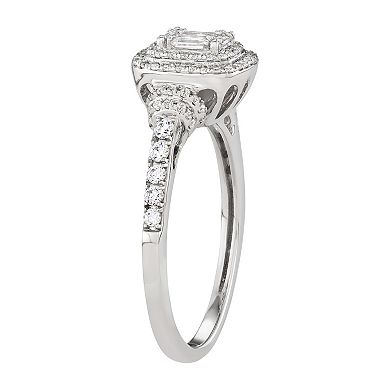 Simply Vera Vera Wang 14k White Gold 1/2 Carat T.W. Diamond Baguette Halo Engagement Ring