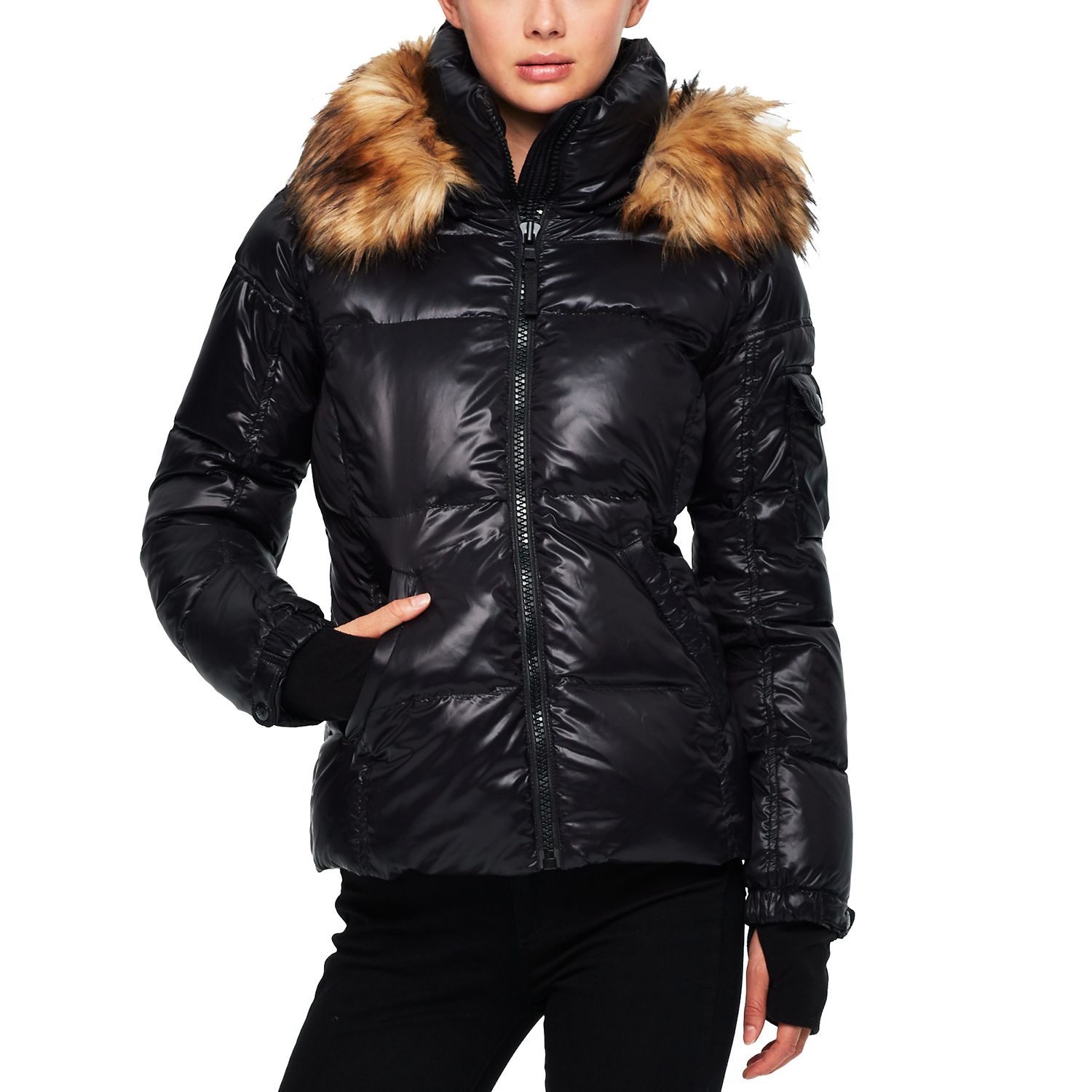 kylie faux fur trim gloss puffer