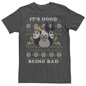 Disney Villains Evil Queen, Ursula & Maleficent Men's Good To Be Bad Ugly Christmas Short Sleeve Tee