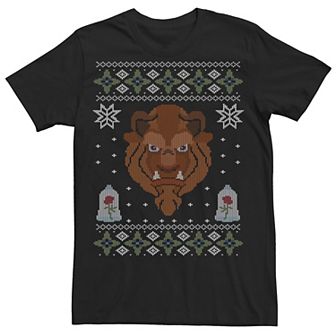 Disney's Beauty And The Beast Men's Ugly Christmas Sweater Short Sleeve Tee