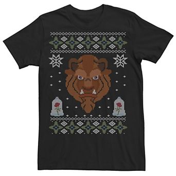 Disney's Beauty And The Beast Men's Ugly Christmas Sweater Short Sleeve Tee
