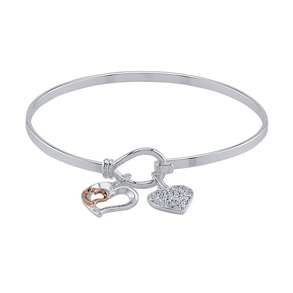 Aggregate rigidity pyramid Brilliance Crystal "Friends Forever" Two Tone Bangle Bracelet