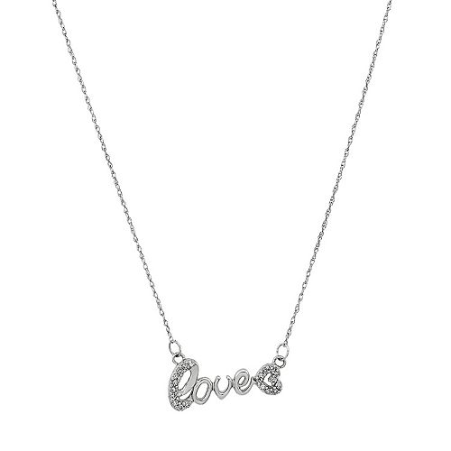 1/10 Carat T.W. Diamond 10k White Gold "Love" Script Link Necklace