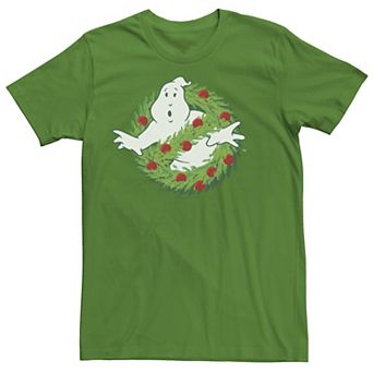 Men's Ghostbusters Christmas Themed Wreath Ghost Logo Tee