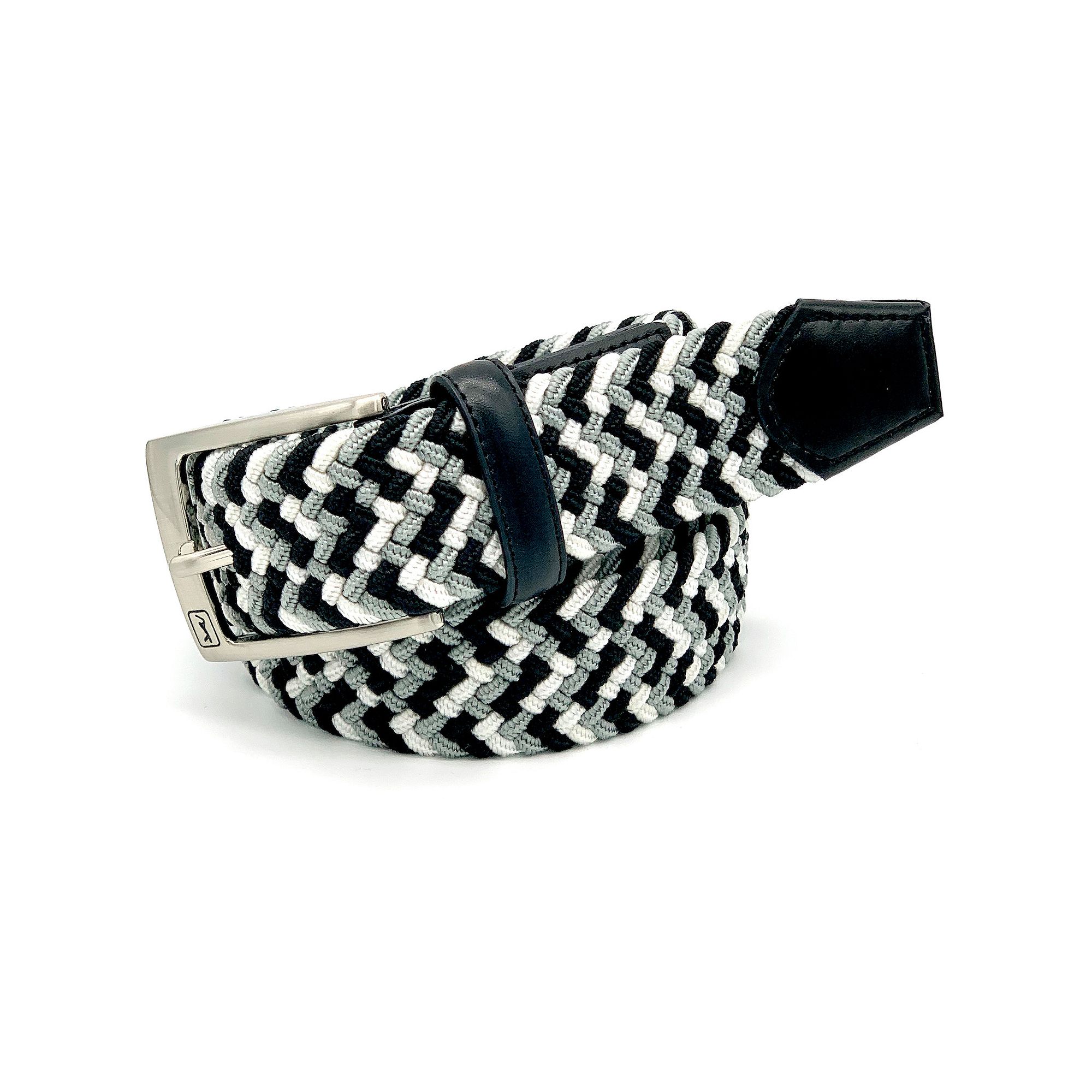 Mens PGA Tour Mixed-Color Fabric Stretch Golf Belt, Size: Small, Black Nav