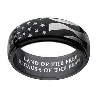 DANTE Men's Stainless Steel Black Ion Plated Spinner American Flag Ring