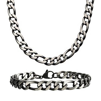 DANTE Men's Stainless Steel Figaro Chain Necklace & Bracelet Set