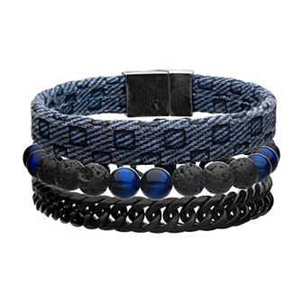 Men's Stainless Steel Blue Triple Stackable Bracelet Set