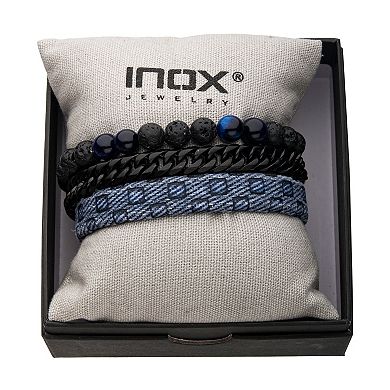 Men's Stainless Steel Blue Triple Stackable Bracelet Set