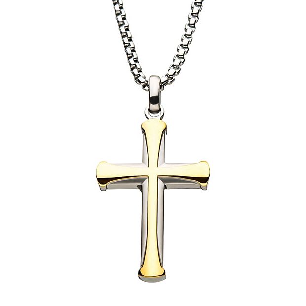 Mens gold necklace on sale with cross pendant