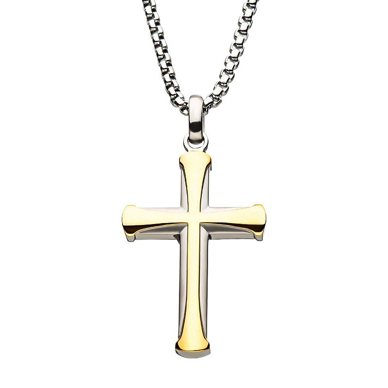 Mens Gold Ion Plated Apostle Cross Pendant Necklace, Size: 24