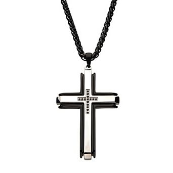 Men's DANTE Stainless Steel Black Cubic Zirconia Cross Pendant Necklace