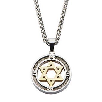 Men's Stainless Steel Gold Ion Plated Star of David Pendant Necklace