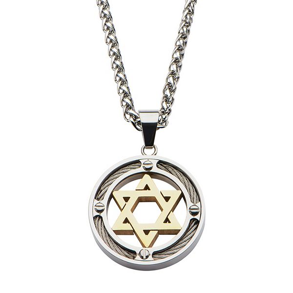 Men's Stainless Steel Star Of David Pendant Necklace Chain 20" 