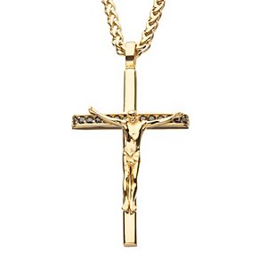10k White and Yellow Two-tone Gold Cross Pendant with Fleuree and Flower Center