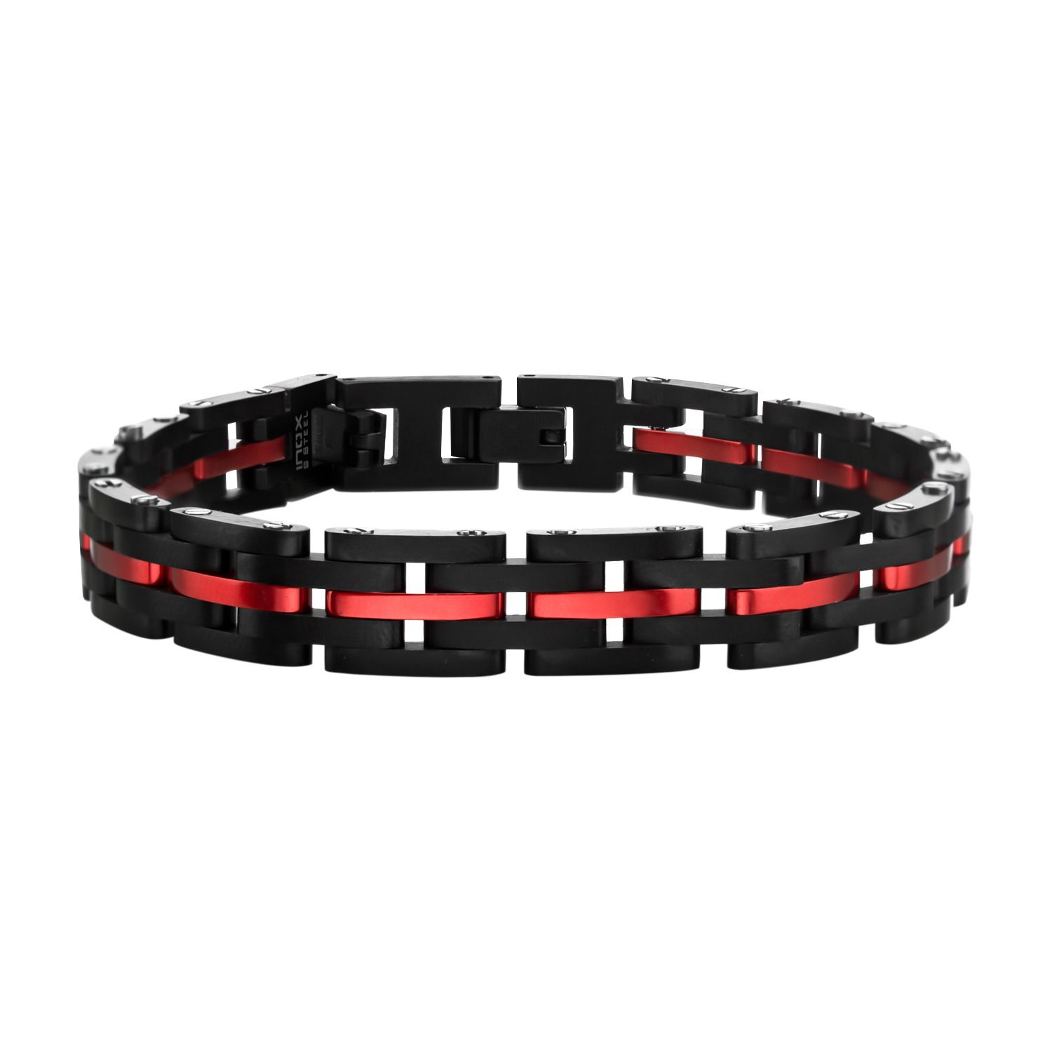 Black Bow Jewelry Men's 10mm Stainless Steel & Blue Carbon Fiber Link Bracelet 8 5 Inch