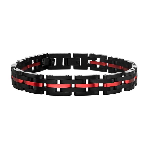 Men's Two-Tone Black and Red Leather Bracelet