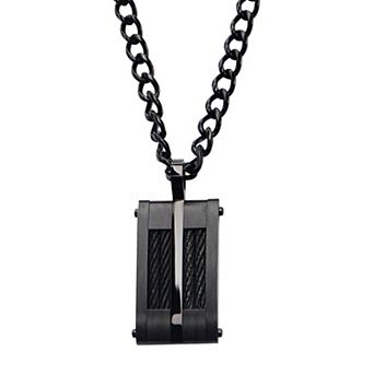 DANTE Men's Stainless Steel Black Ion Plated Dog Tag Pendant Necklace