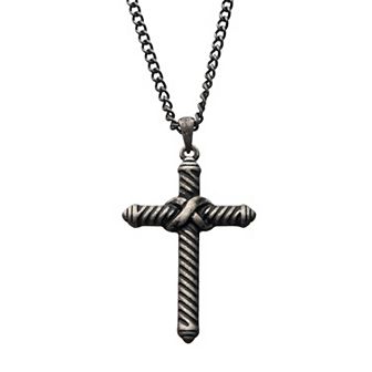DANTE Men's Stainless Steel Twisted Cable Cross Pendant Necklace