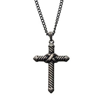 DANTE Men's Stainless Steel Twisted Cable Cross Pendant Necklace