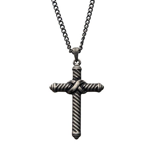 Men's Stainless Steel Twisted Cable Cross Pendant Necklace