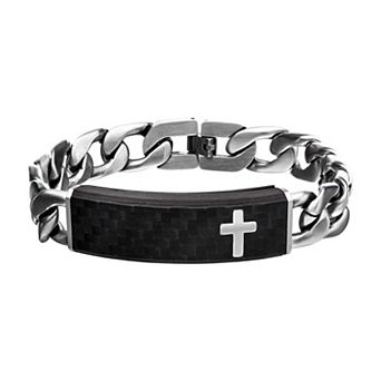 DANTE Men's Stainless Steel Black Carbon Fiber Cross Bracelet