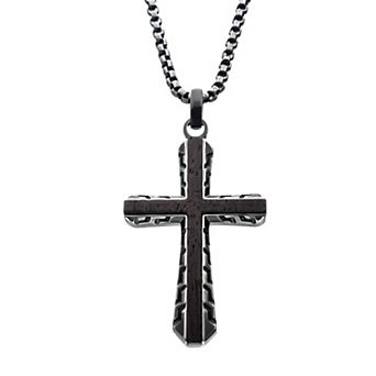 DANTE Men's Stainless Steel Ebony Wood Inlay Cross Pendant Necklace