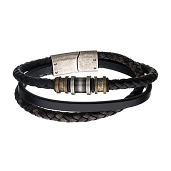 DANTE Men's Antique Gold & Silver Leather Bracelet