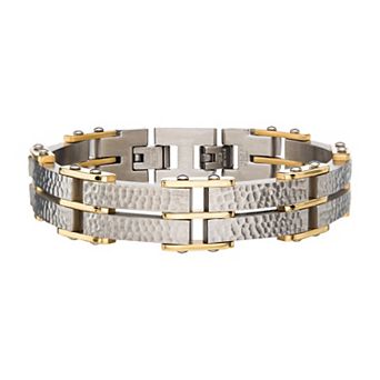 Men's Two-Tone Stainless Steel Hammered Bracelet