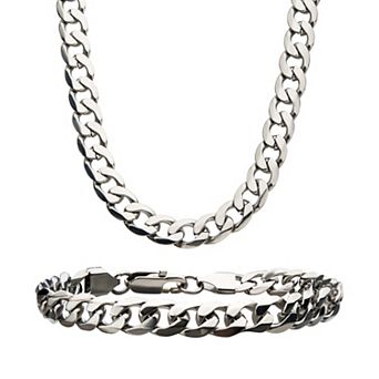 Men's Stainless Steel Curb Chain Necklace & Bracelet Set