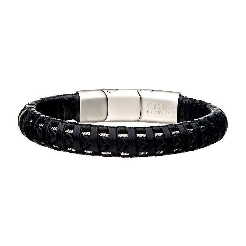 Mens Black Leather Bracelet, Size: 8.5