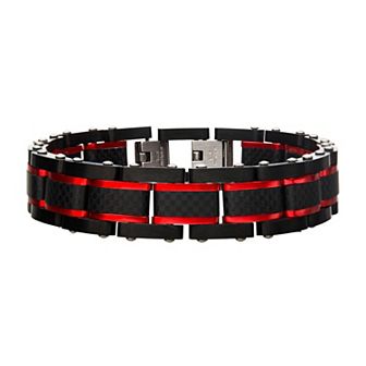DANTE Men's Stainless Steel Black & Red Carbon Fiber Bracelet