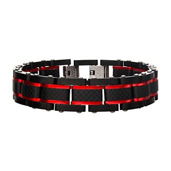 DANTE Men's Stainless Steel Black & Red Carbon Fiber Bracelet