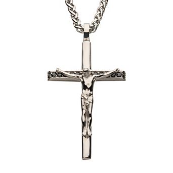 DANTE Men's Black CZ Crucifix Cross Pendant Necklace