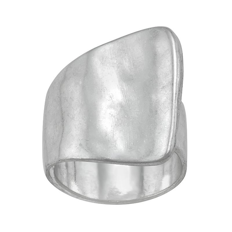 Womens Bella Uno Worn Silver Wrap Ring, Size: 8