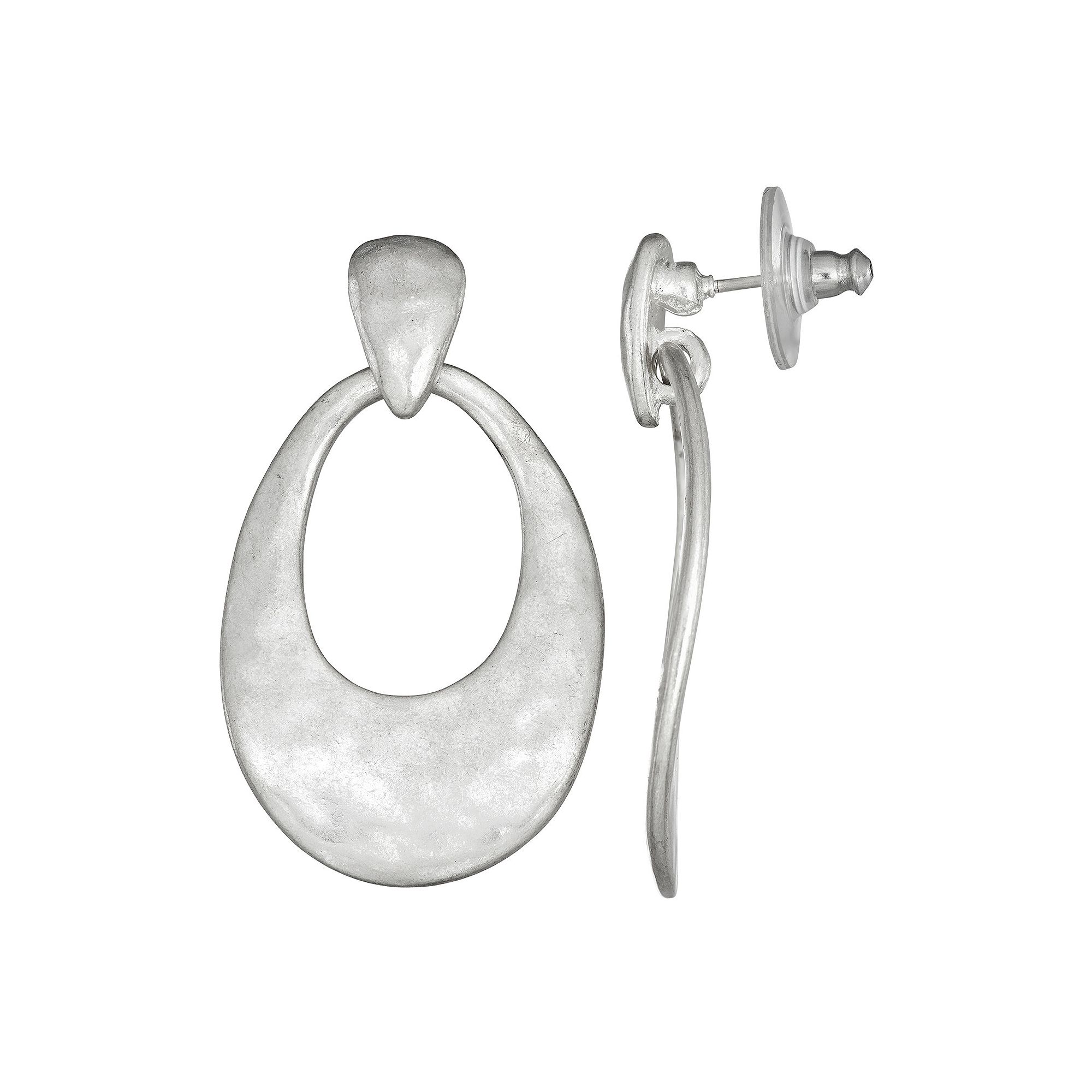 Bella Uno Worn Silver Teardrop Earrings, Womens, Silver Tone