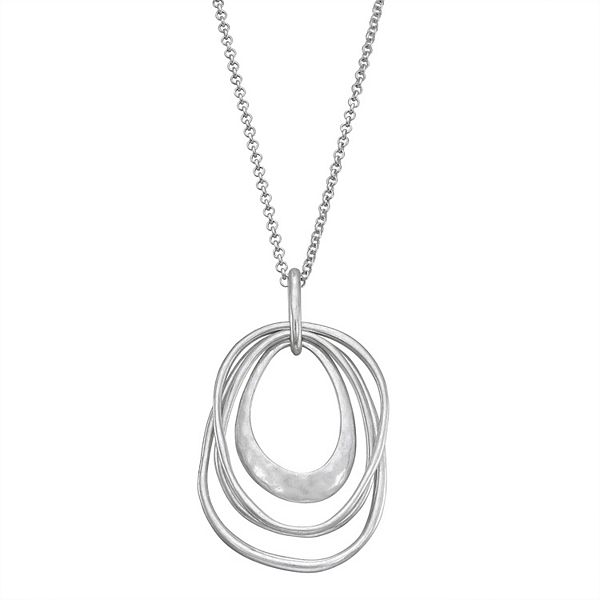 Women's Bella Uno Worn Silver Multi Tear Drop Necklace