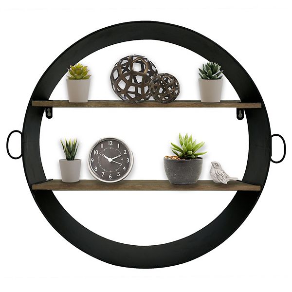 Belle Maison Round Black Metal With 2, Round Wall Art With Shelves