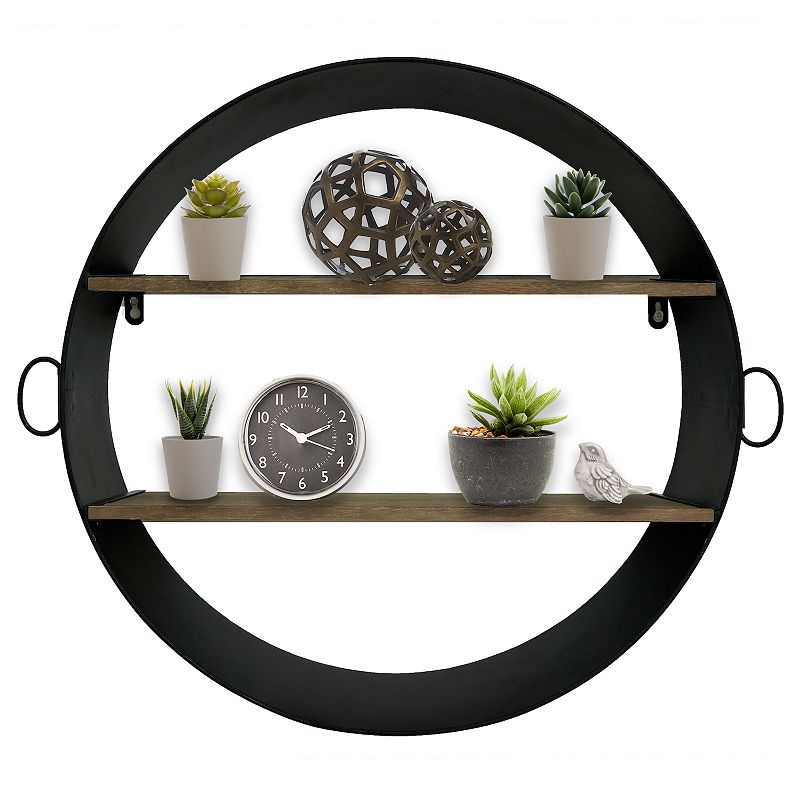 Belle Maison Round Black Metal with 2 Shelves