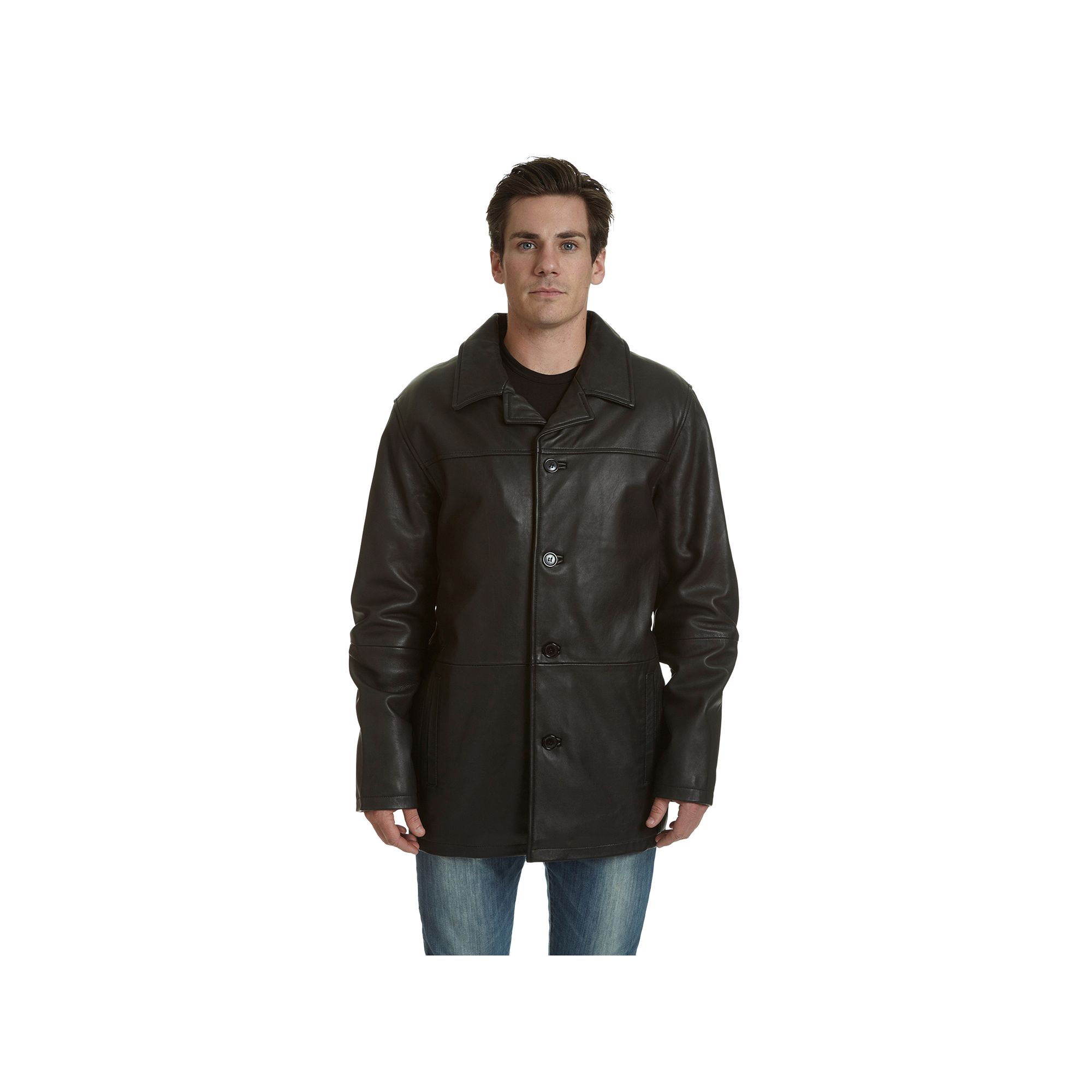 Mens Excelled Leather Car Coat, Size: Medium, Black