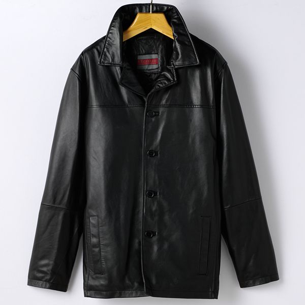 Excelled Leather Mens Big and Tall Lambskin Shirt Collar Bomber Jacket Leather Jacket