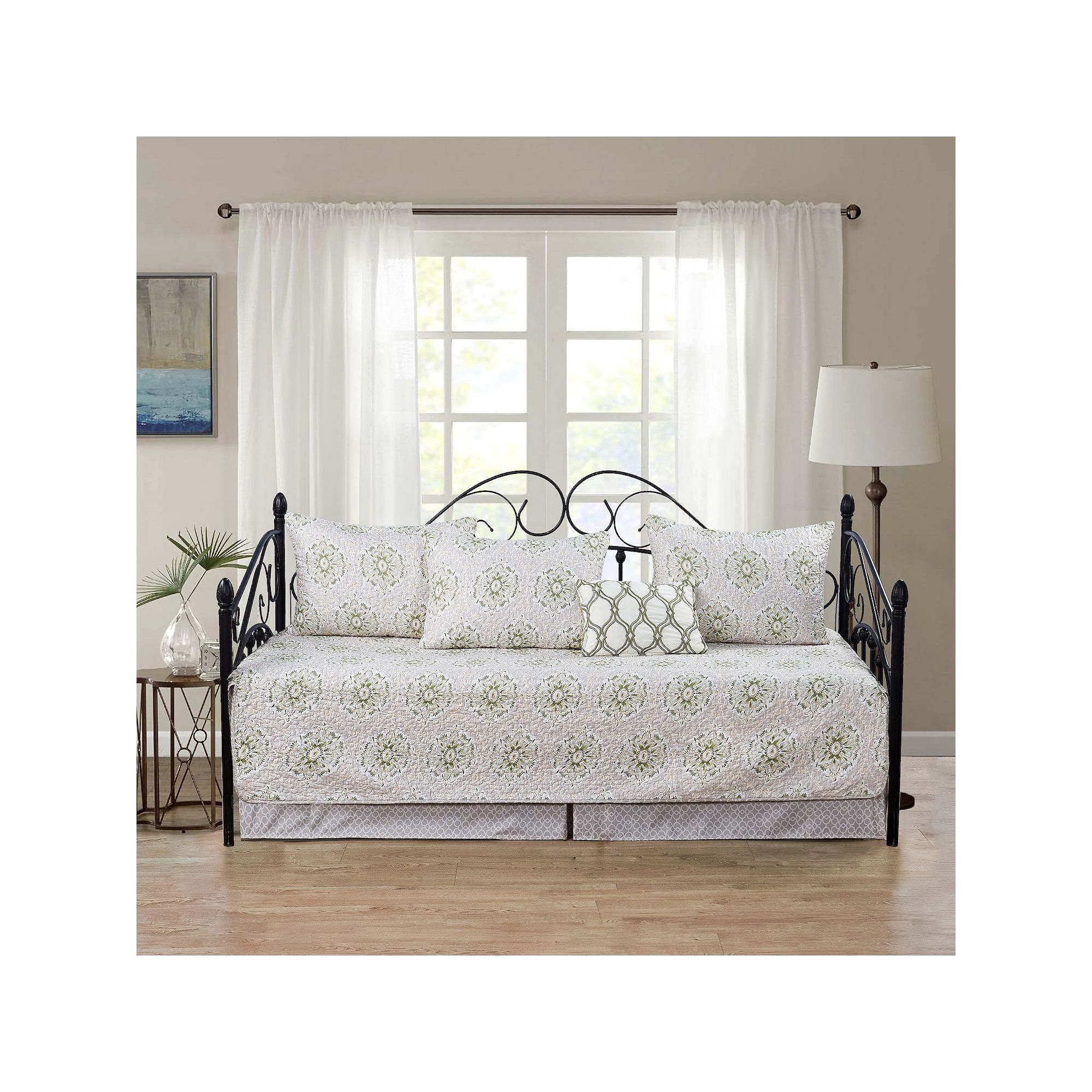 Serenta Bloom Medallion 6-Piece Quilted Daybed Set, Gray
