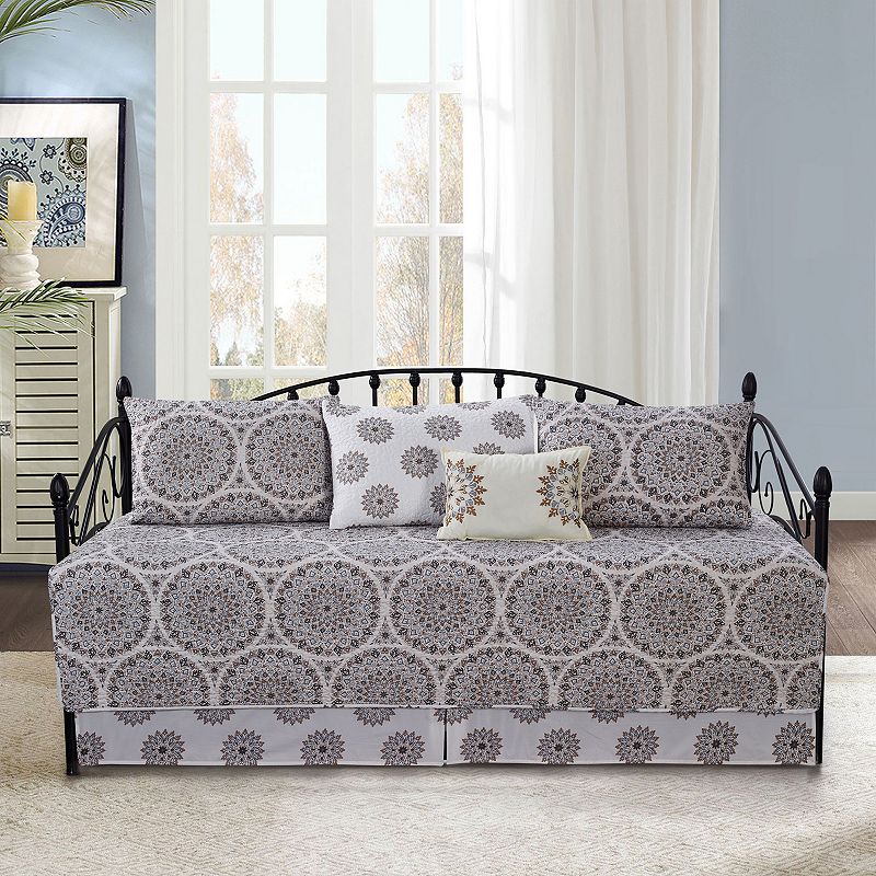 Tribal Medallion 6-Piece Quilted Daybed Set, Grey, DAYBED REG
