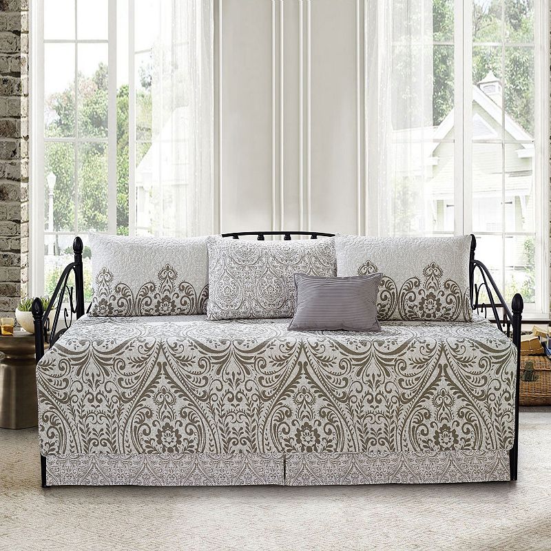 Serenta Visionary Damask 6-Piece Quilted Daybed Set, Grey, DAYBED REG