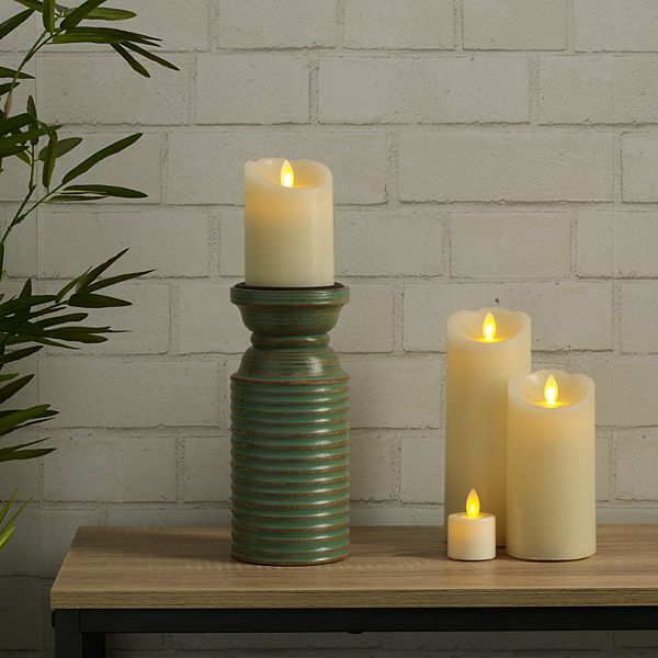 Scott Living Oasis White Wood Rings Pillar Candle Holder